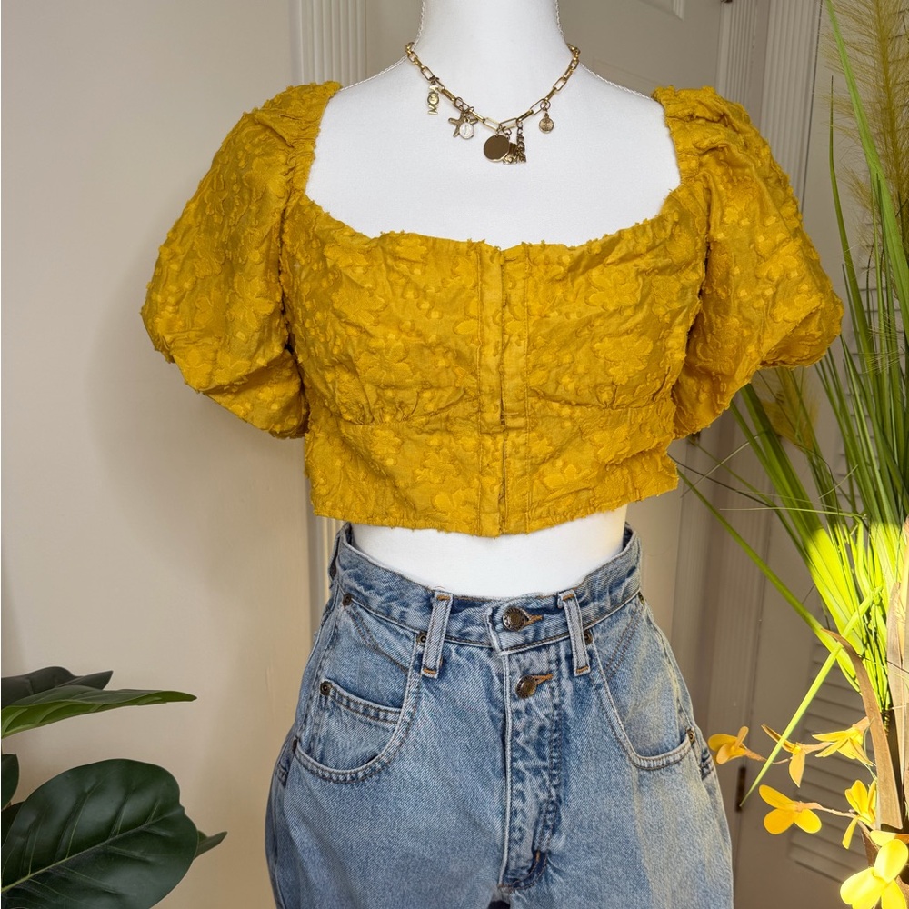 Anthropologie Yellow Lace Crop Top